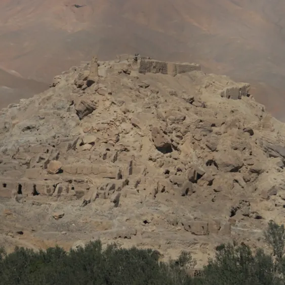 Ruined mud-brick citadel of Shahr-e-Gholghola on its hill near Bamyan