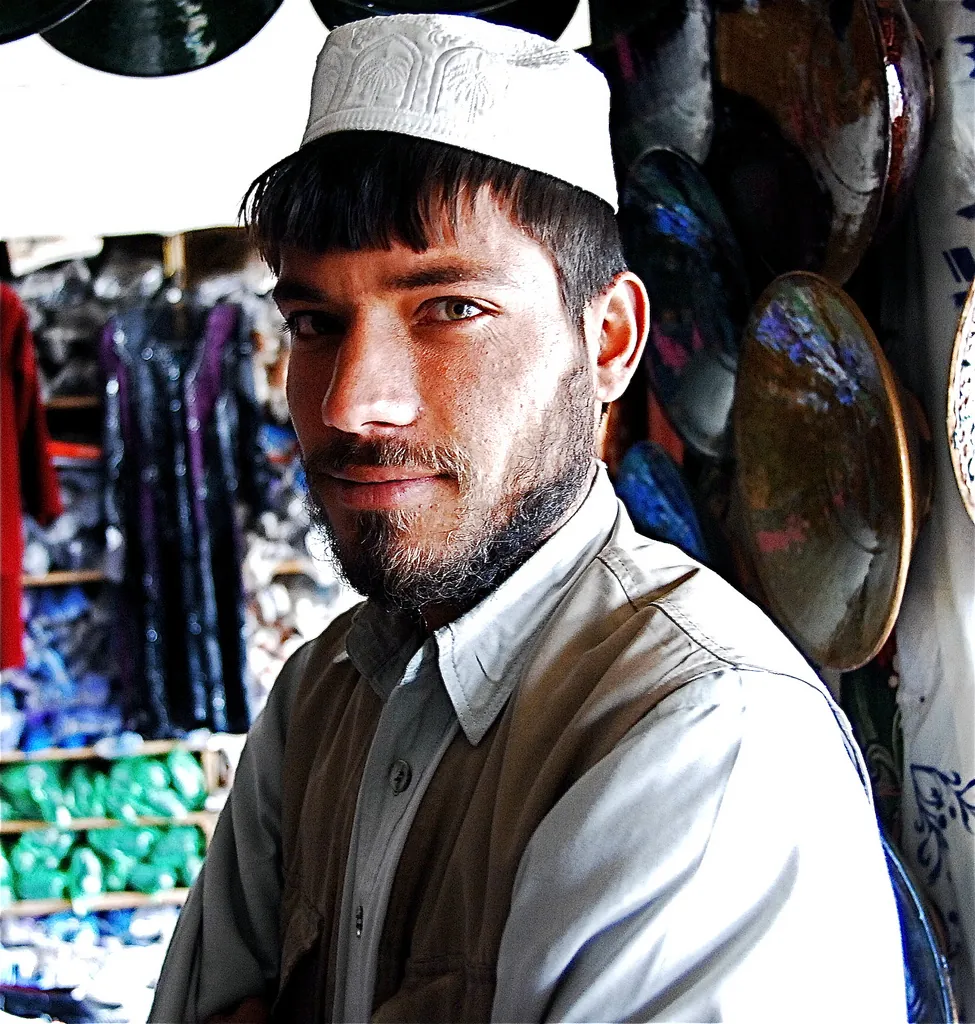 A pottery merchant in Istalif with his wares