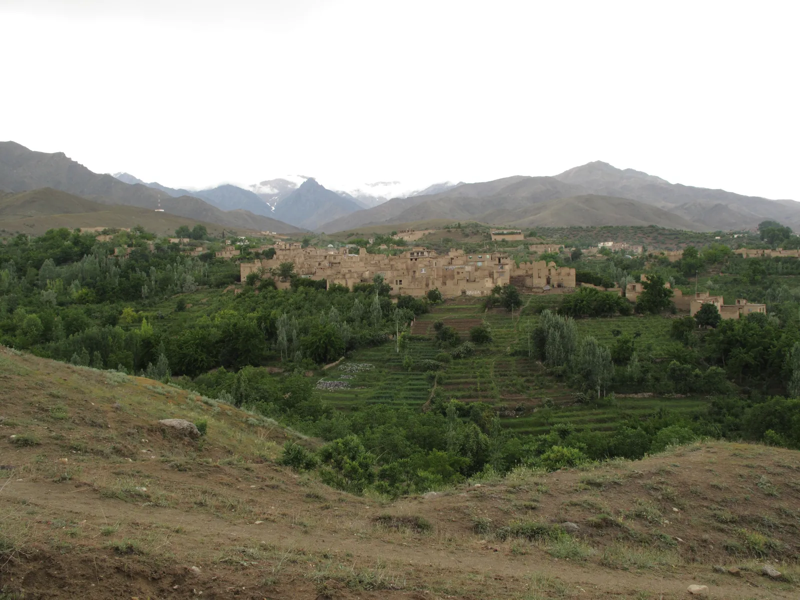 Istalif village on its hillside above the Shamali Plain